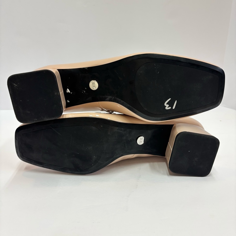 Zara Nude Patent Leather Multi-Strap Block Heel Square Toe Mary Jane’s Sz 8/EU38 - Picture 6 of 14